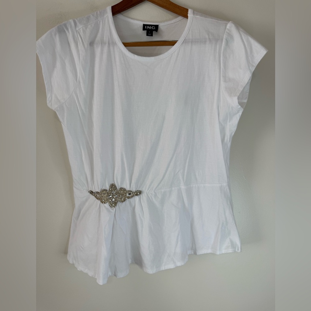 INC International Concepts White Embellished Women's blouse size large